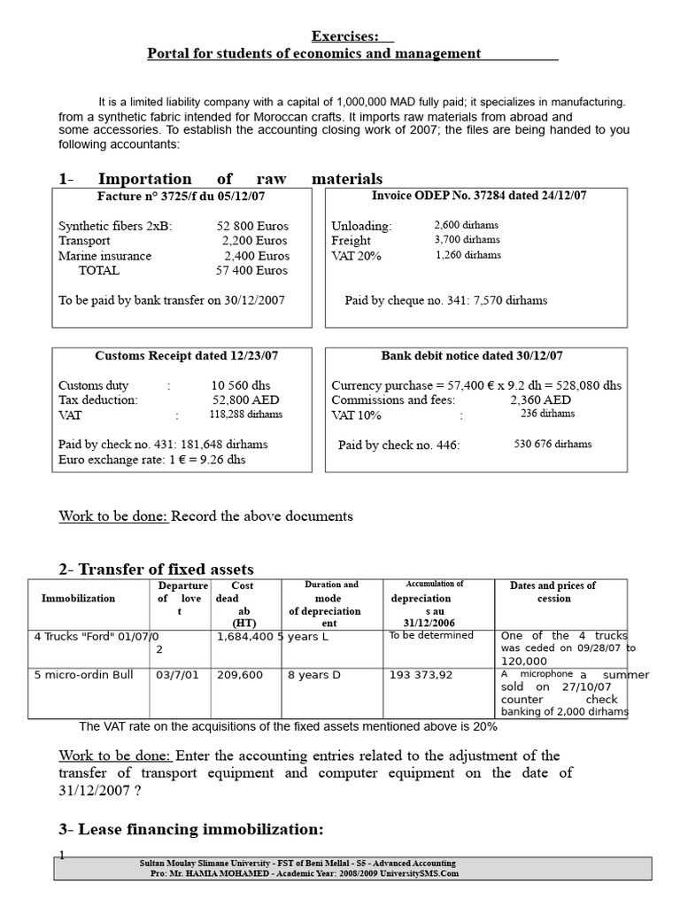 Accounting Exercises for Economics Students | PDF | Depreciation | Euro
