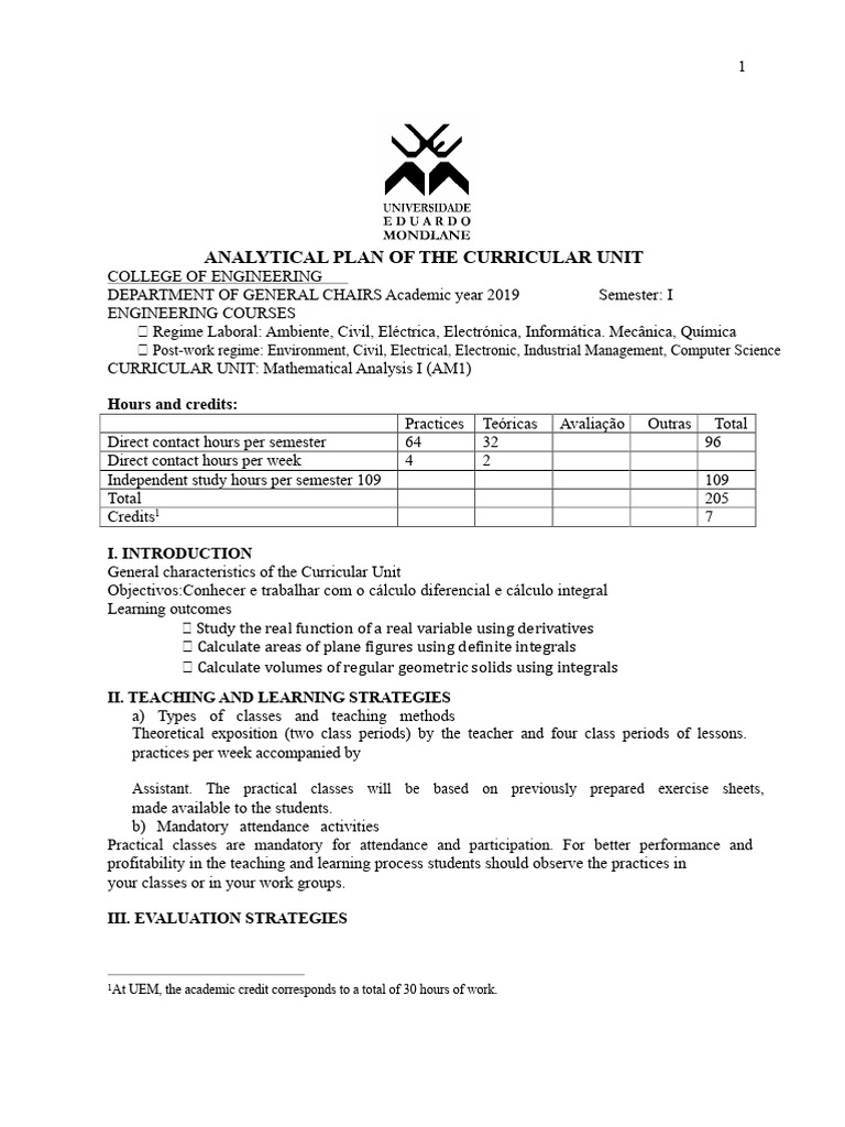 Mathematical Analysis I Curriculum Overview | PDF | Integral | Function ...