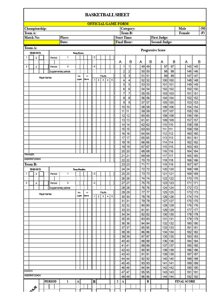 Basketball Score Sheet Template | PDF | Team Sports | Sports