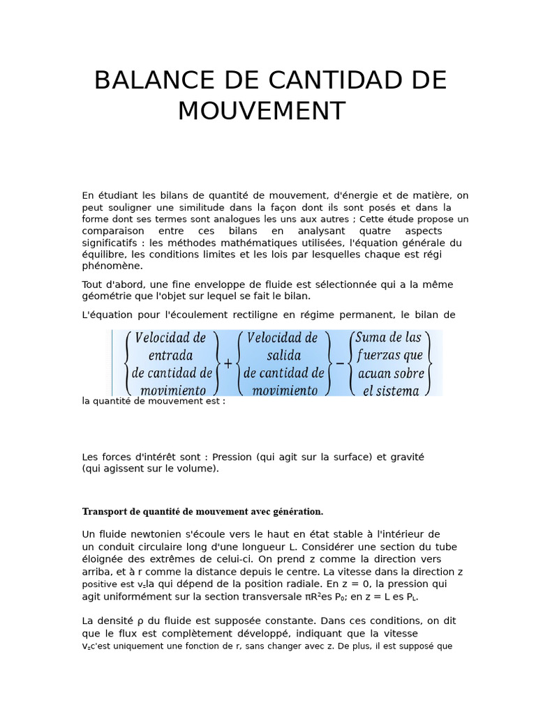 Bilans de quantité de mouvement et analogies | PDF | Fluide | Élan