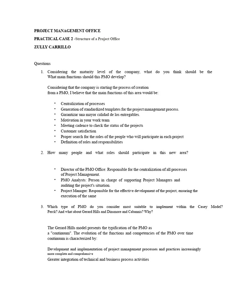 PRACTICAL CASE CLASS 2 - Structure of A Project Office PDF | PDF