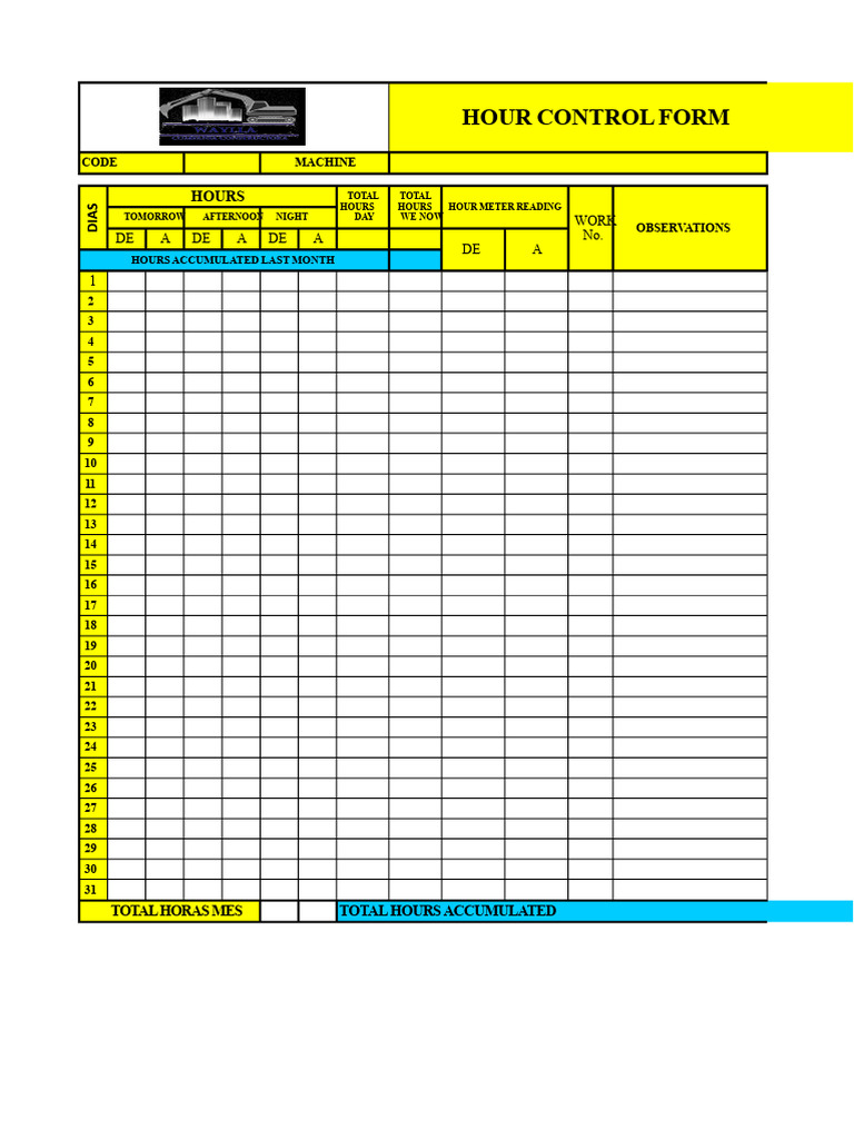 Hour Control Form for Machine Tracking | PDF