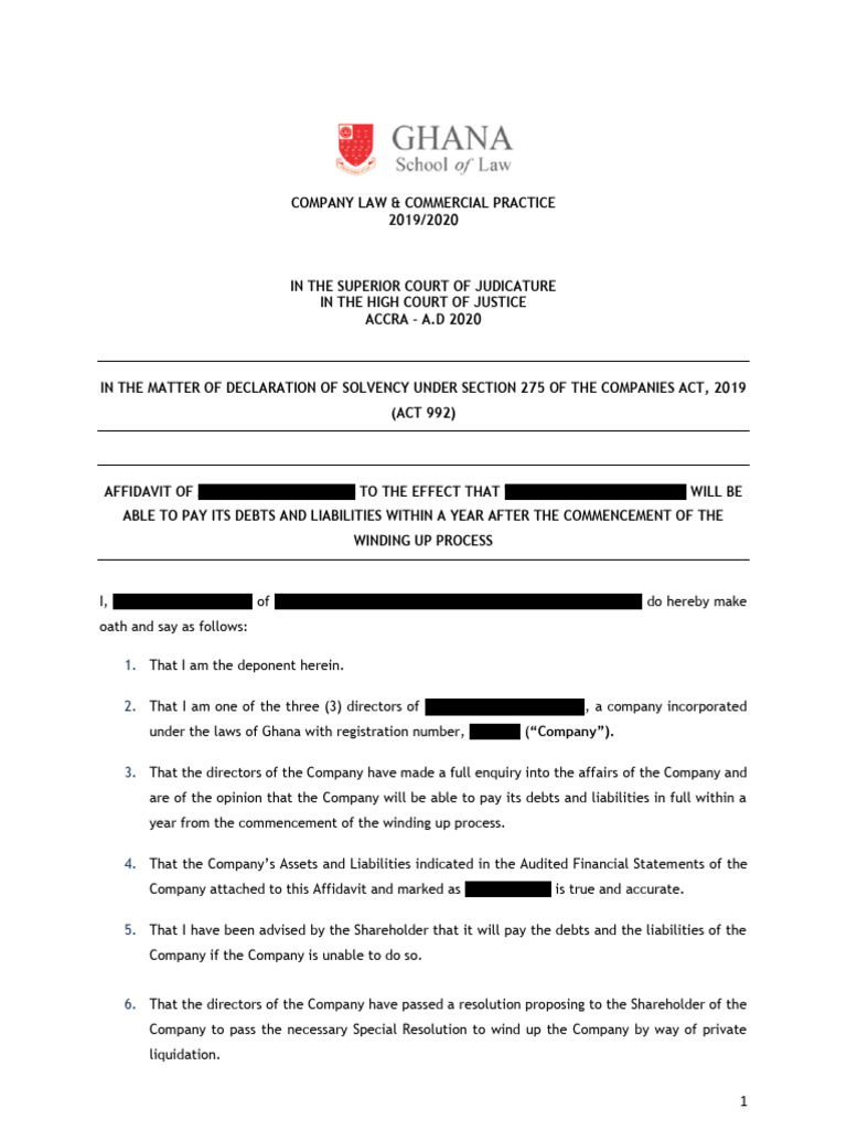 GSL - Sample Affidavit of Solvency - 20200517-1 | PDF