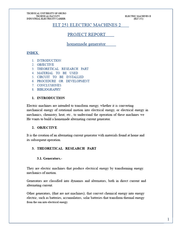 Homemade AC Generator Project Report | PDF | Magnetic Field | Electric ...