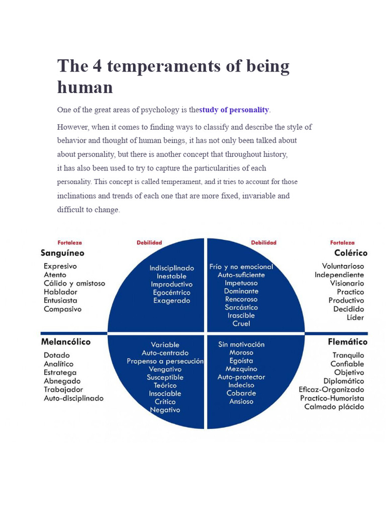 The 4 temperaments of human beings | PDF | Temperament | Behavioural ...