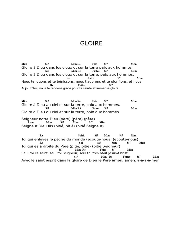 Gloire à Dieu : Hymne de Louange | PDF | Doctrines et croyances ...