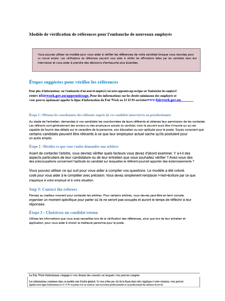 Modèle de vérification de références emploi | PDF | Recrutement