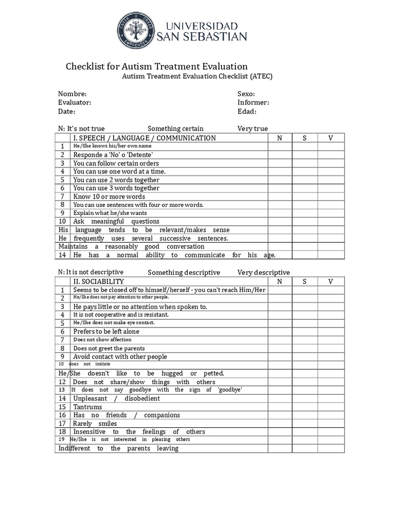 Checklist For Evaluation of Autism Treatments | PDF | Nocturnal ...
