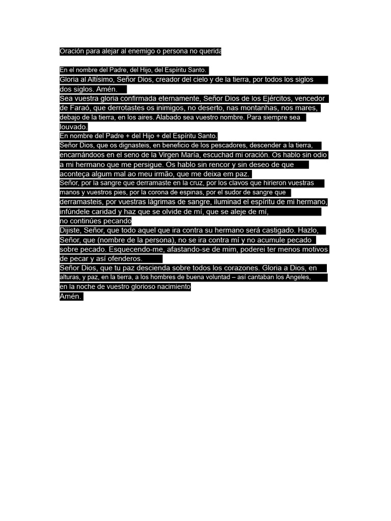 Oración para Alejar Enemigo o Persona Desafecta | PDF