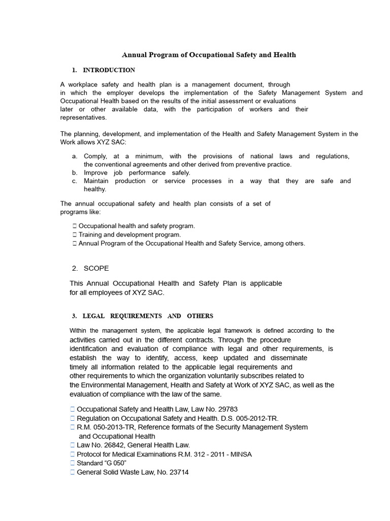 Annual Occupational Safety Plan Overview | PDF | Occupational Safety ...