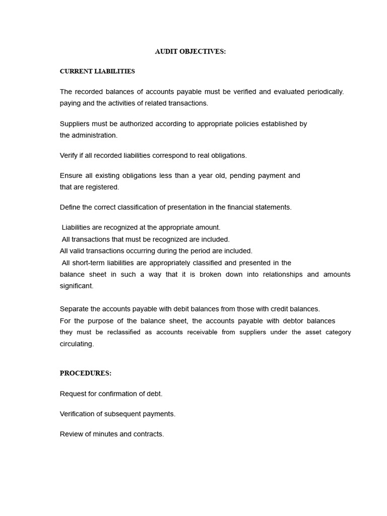 Current and Long-Term Liability Audit Guide | PDF | Debits And Credits ...