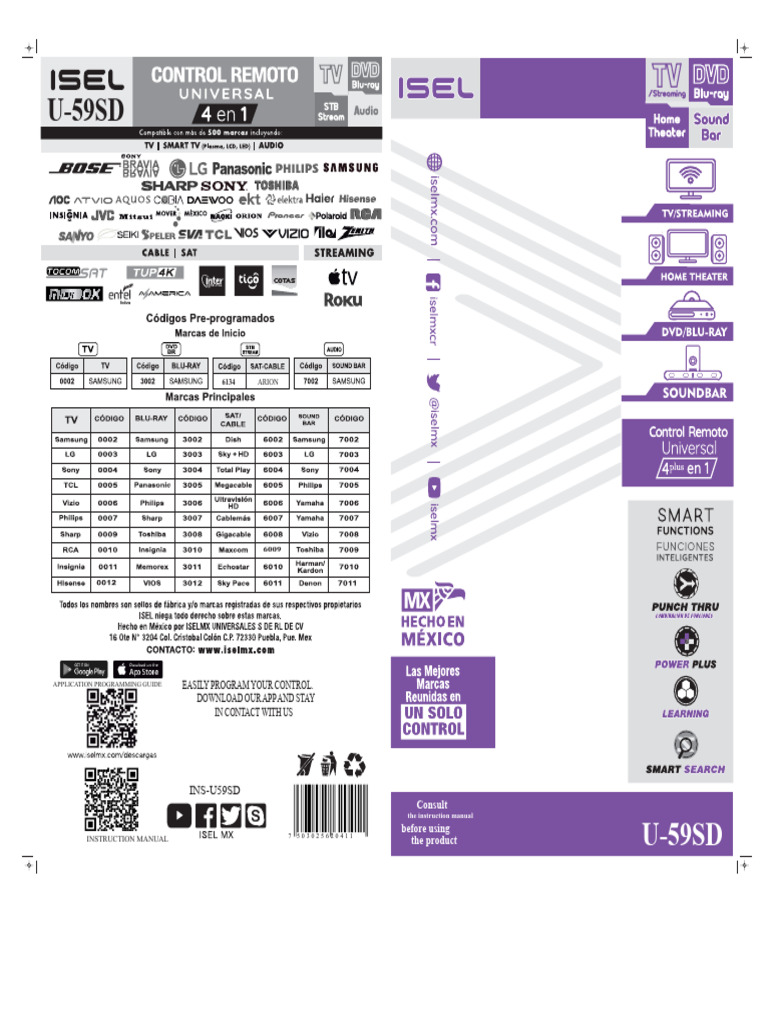 U-59SD Remote Control Programming Guide | PDF | Remote Control ...