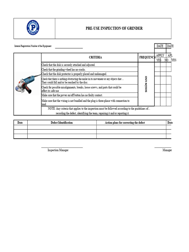 Pre-Use Inspection - Grinder.231018xlsx | PDF