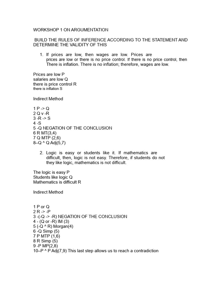 Workshop 1 On Argumentation | PDF | Logic | Argument