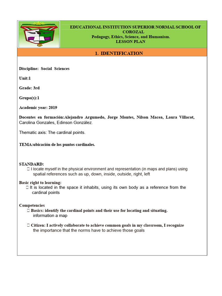 Lesson Plan on Cardinal Points for 3rd Grade | PDF | Compass | Learning