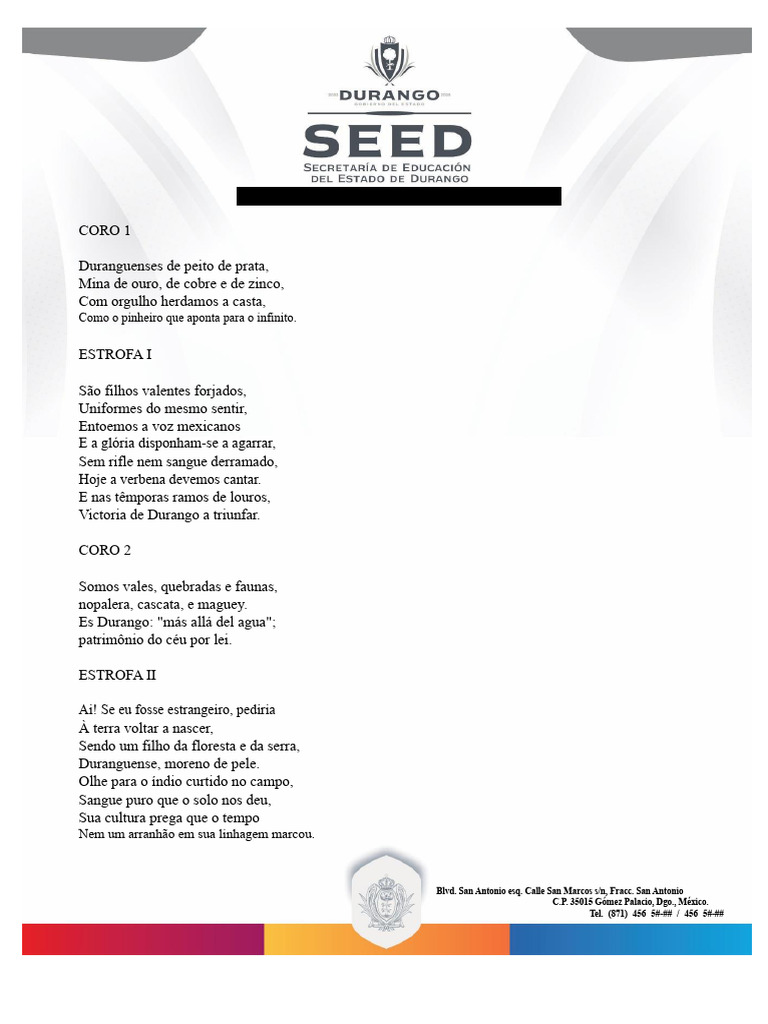 Hino e Cultura de Durango, México | PDF