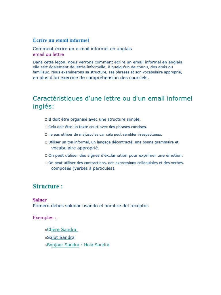 Écrire Un Email Informel Conseils Et Vocabulaire | PDF | Vocabulaire ...
