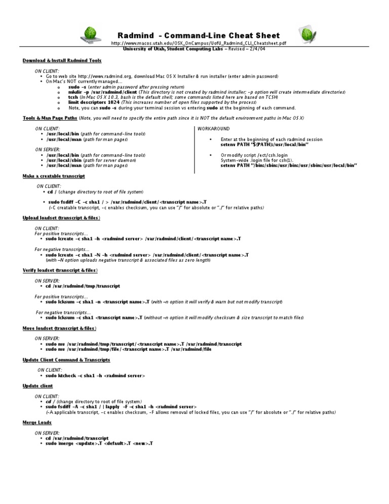 Radmind CLI Cheat Sheet for Mac OS X | PDF | Command Line Interface ...