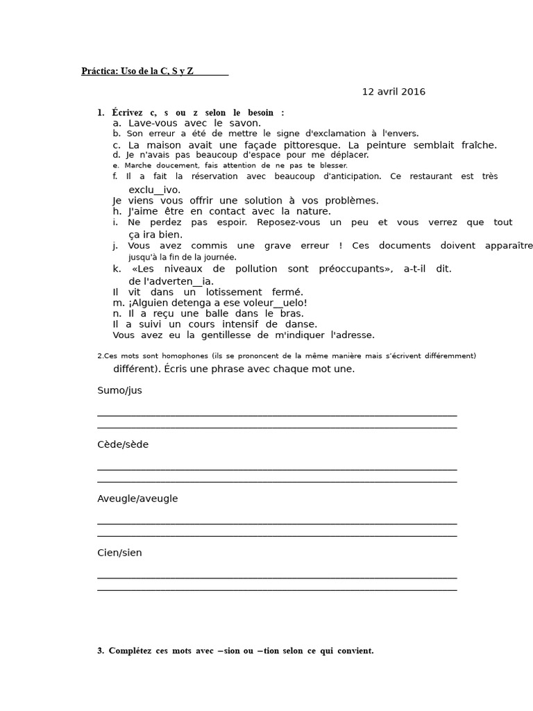 Pratique de l'usage de C, S, Z et H | PDF | Linguistique