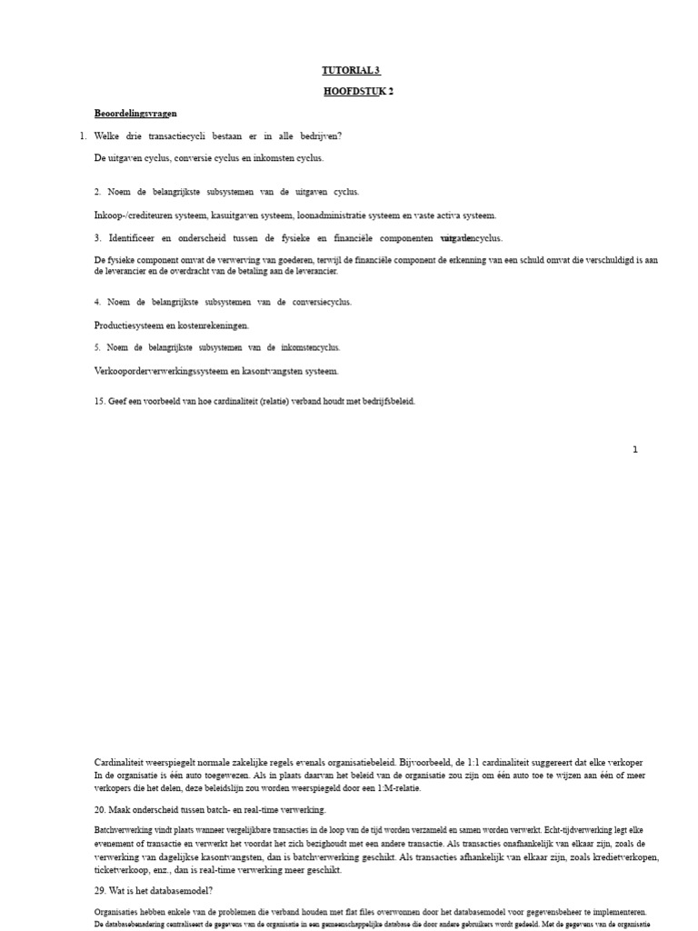 Tutorial 3 Hoofdstuk 2 | PDF