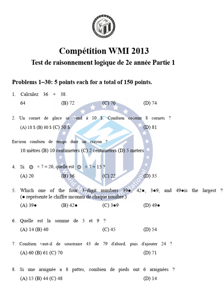 Compétition WMI 2013 : Test de logique 2e année | PDF | Ouverture ...