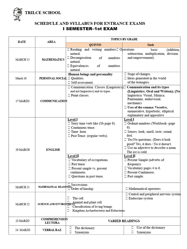 TRILCE Entrance Exams 1st Bim | PDF | English Language | Verb