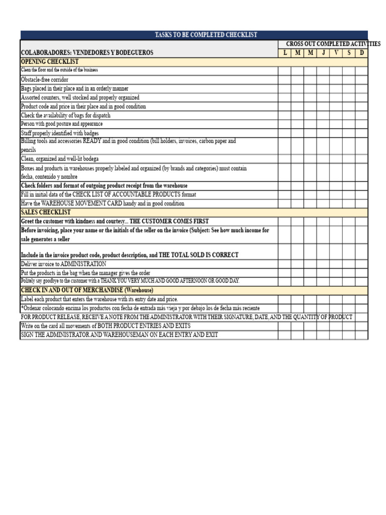 Collaborators Task Checklist | PDF | Invoice | Warehouse