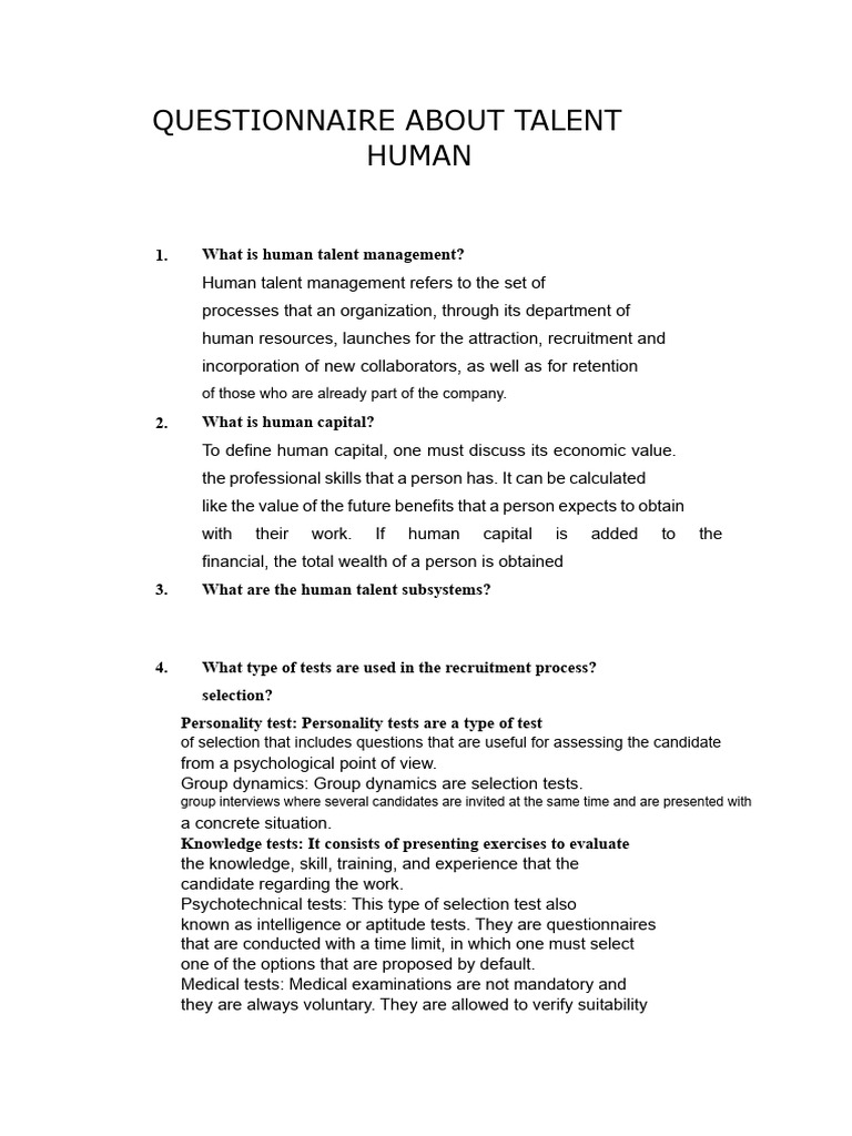Human Talent Management Questionnaire | PDF | Talent Management ...