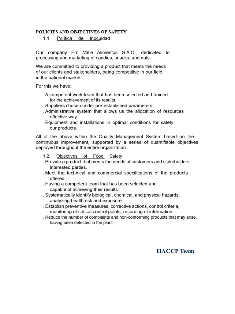 Safety Policies and Objectives | PDF