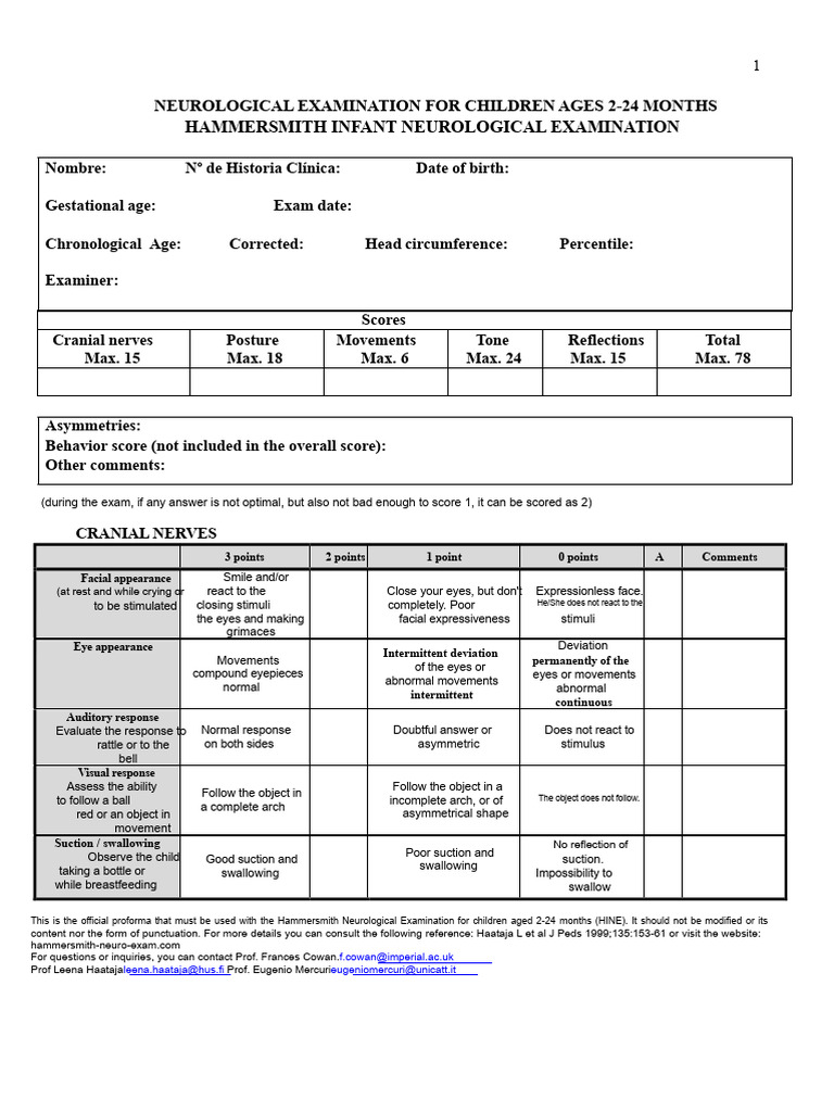 Hammersmith Infant Neurological Exam | PDF | Anatomical Terms Of Motion ...