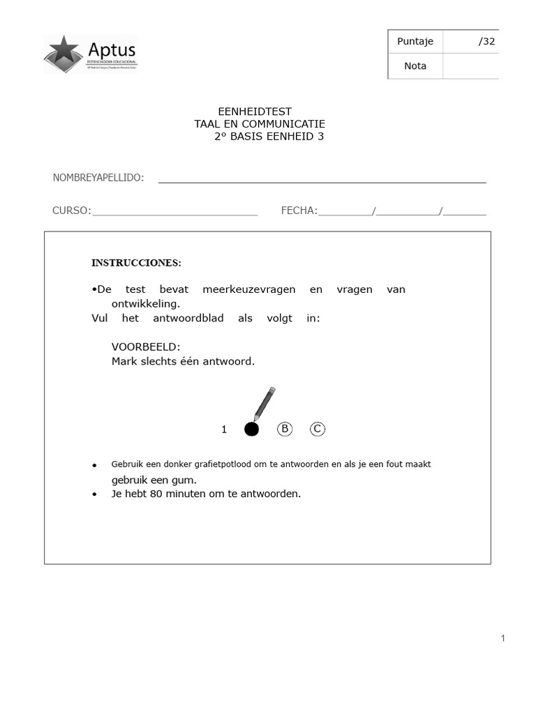 Toets Eenheid 3 Taal | PDF
