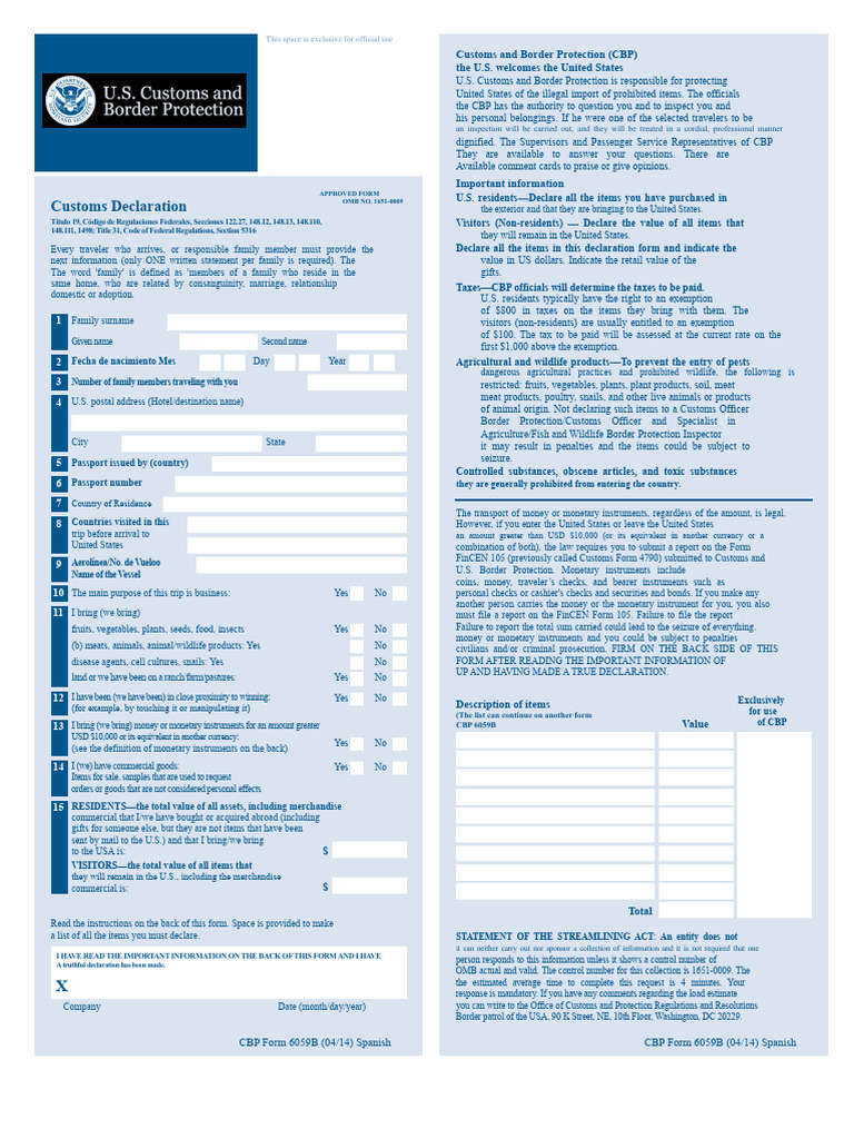 CBP Form 6059B Customs Declaration Guide | PDF | Customs | U.S. Customs ...
