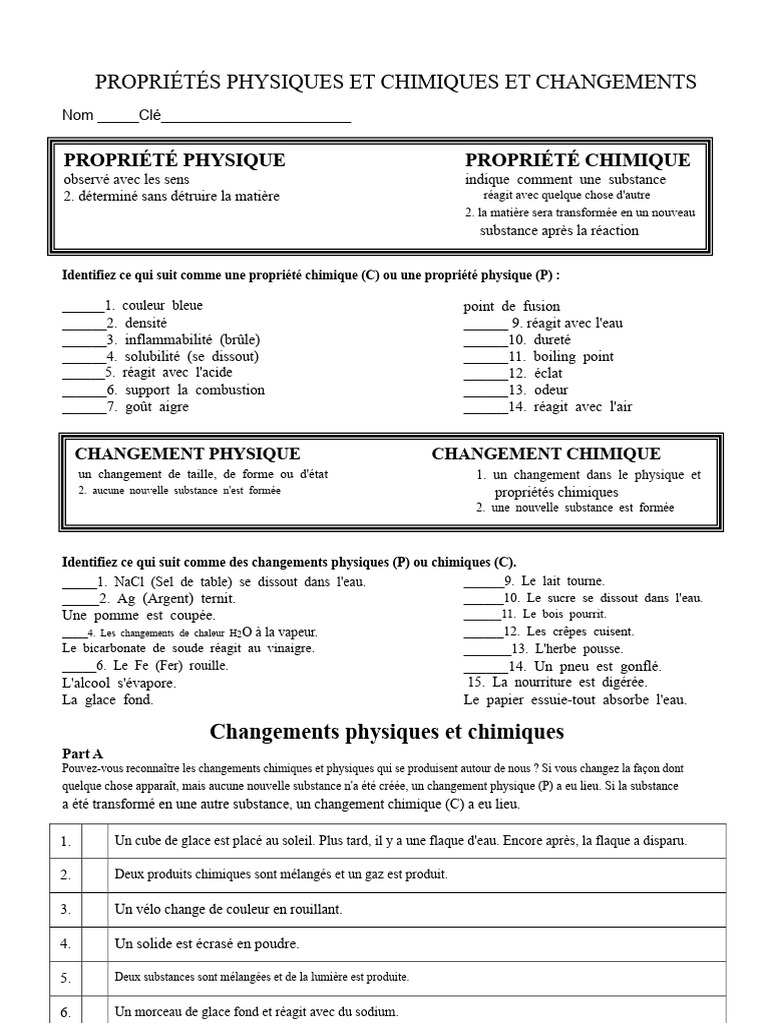 Propriétés et Changements de Matière | PDF | Chimie | Levure chimique