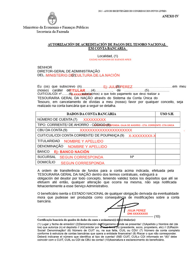 Exemplo para Completar Anexo Cta Bancária (Iv) | PDF | Conta de ...