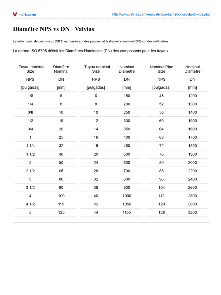 Conversion NPS en DN pour tuyaux | PDF