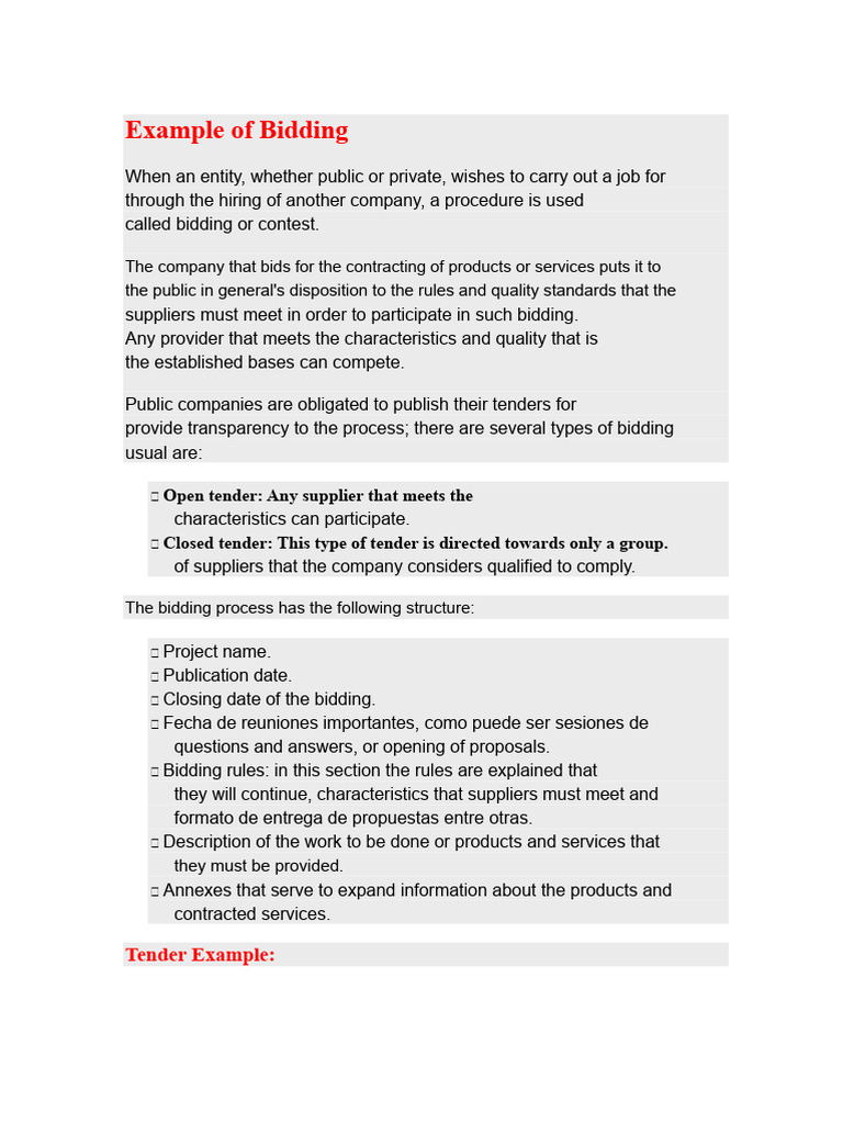 Bidding Process Explained: Types & Example | PDF
