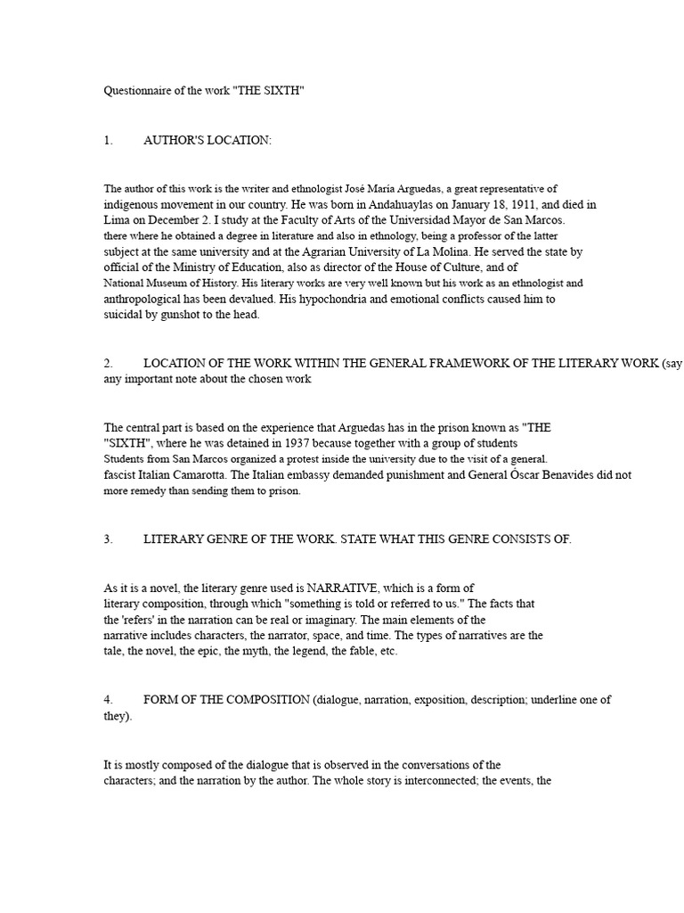 Questionnaire of The Work | PDF | Narrative | Genre