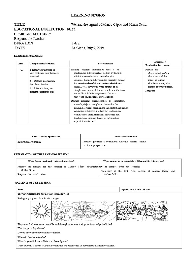 Manco Cápac Legend Learning Session | PDF | Information | Cognition