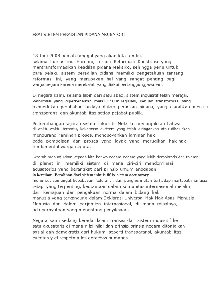 Esai Sistem Peradilan Pidana Accusatory | PDF