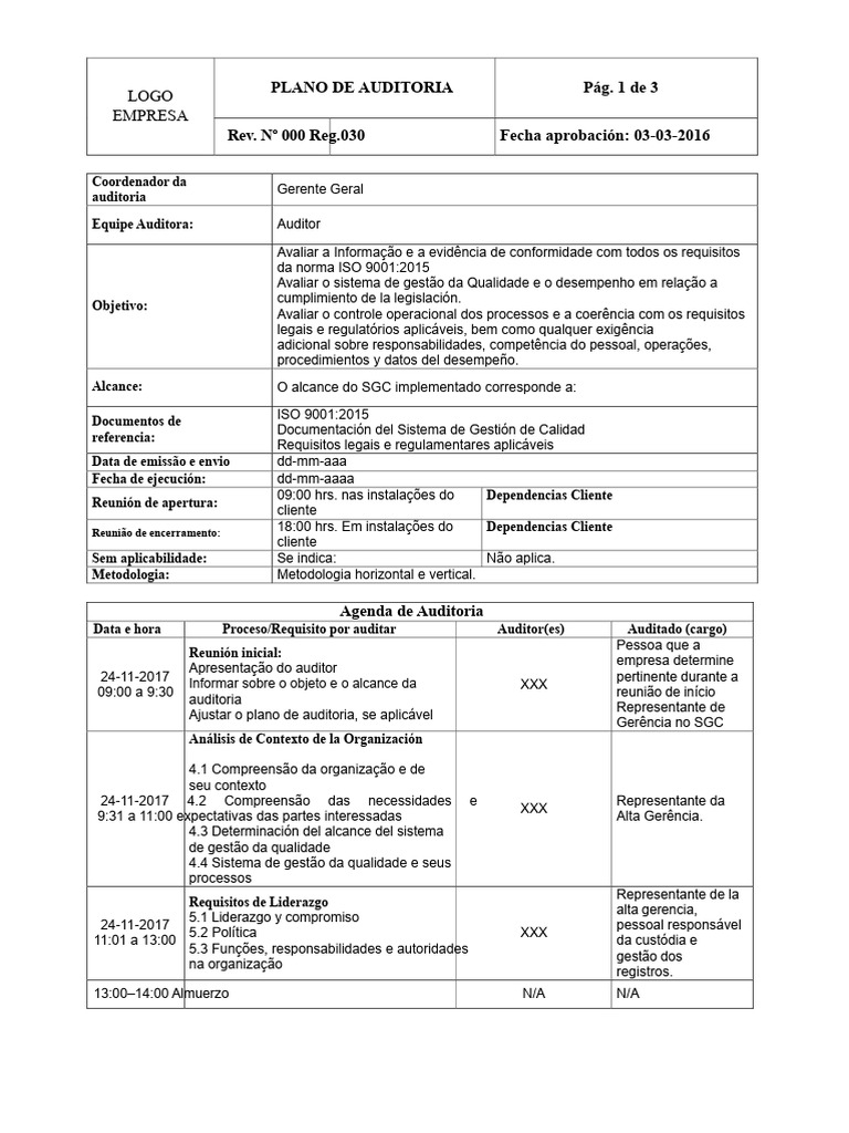 Plano de Auditoria ISO 9001:2015 | PDF | Gestão de qualidade | Análise ...
