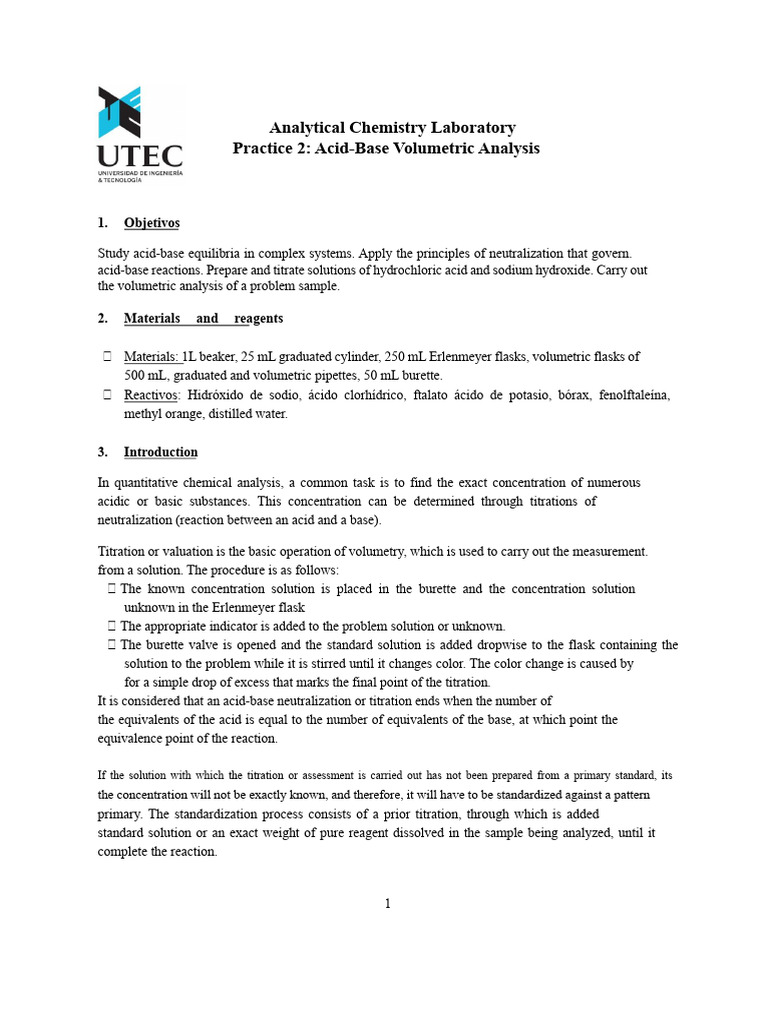 Laboratory Practice No. 2 - Volumetric Analysis PDF | PDF | Titration ...