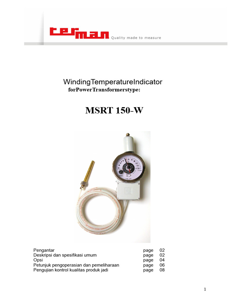 Indikator Suhu untuk Trafo MSRT 150-W | PDF