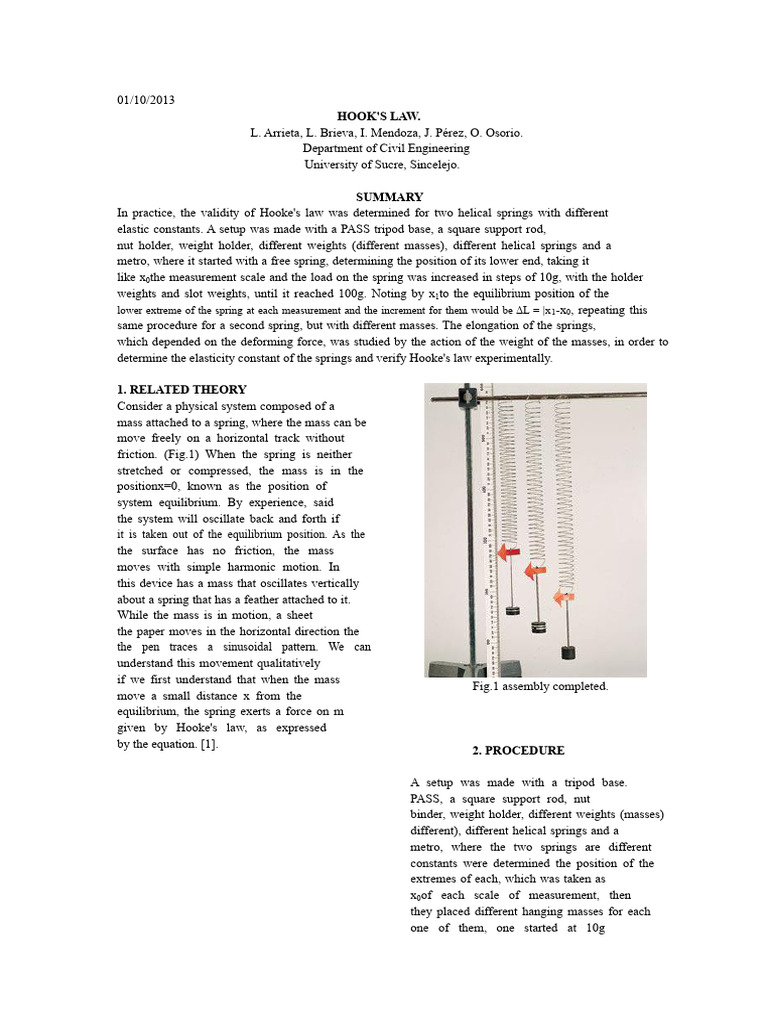 3rd Physics Report, HOOKE'S LAW. | PDF | Elasticity (Physics ...