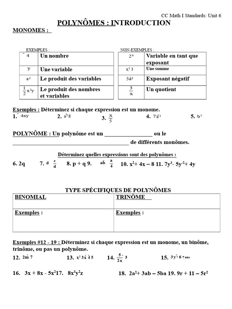Introduction aux Polynômes en Math I | PDF | Polynôme | Mathématiques ...