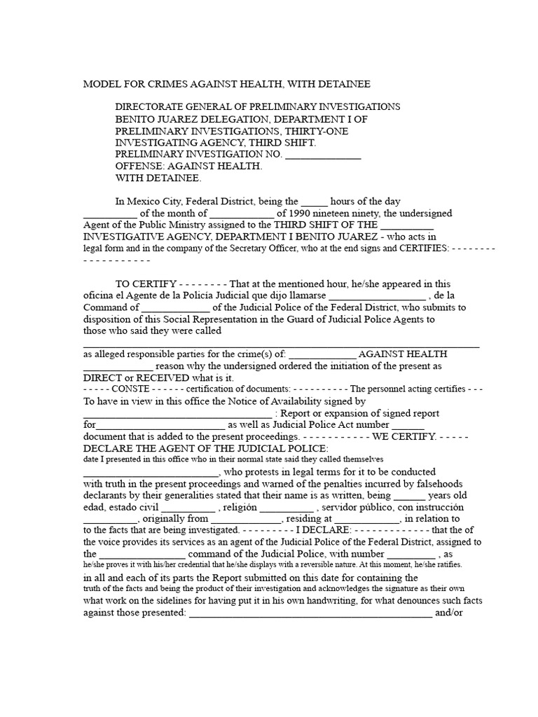 Model For Crimes Against Health, With Detainee | PDF | Public Law | Justice