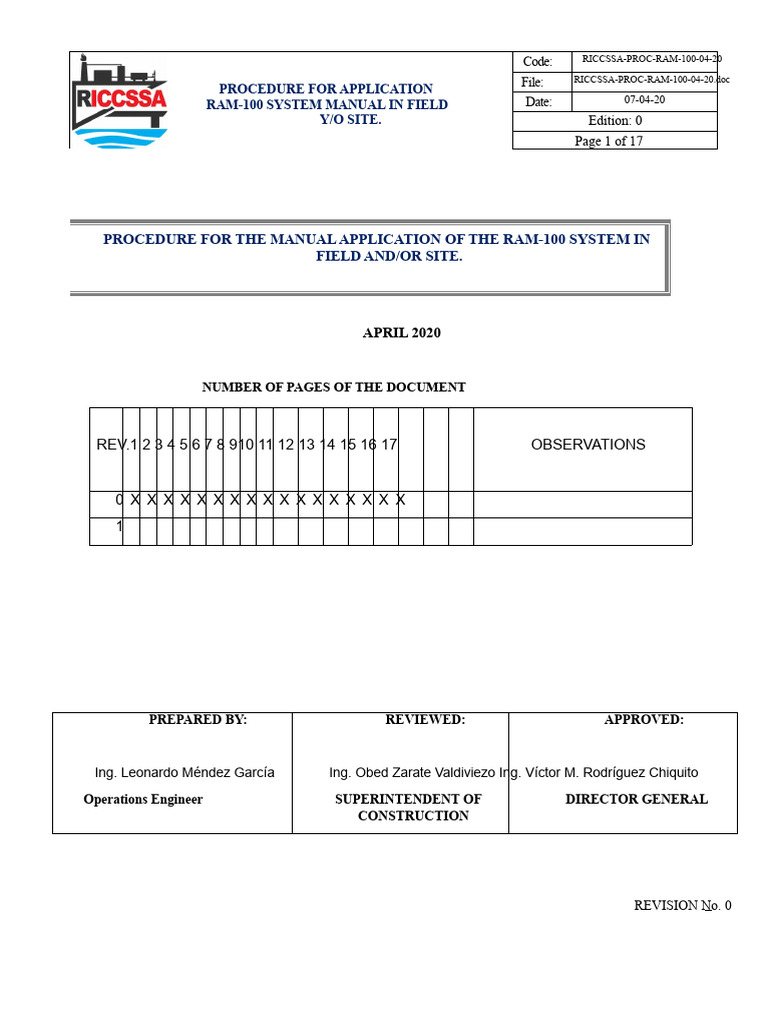 RAM-100 System Field Application Procedure | PDF | Corrosion | Duct (Flow)