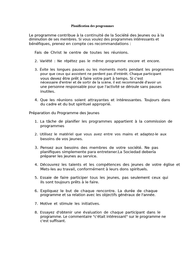Guide de Planification des Programmes Jeunes | PDF | Prière