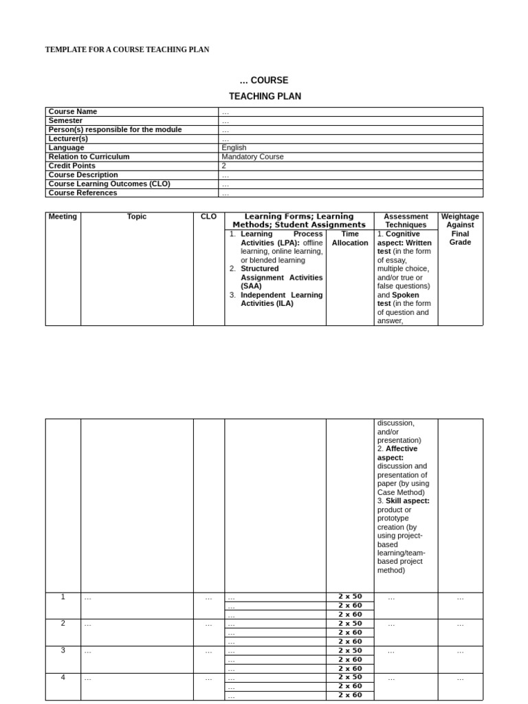 Materi Pertemuan Ke-9 - Template For A Course Teaching Plan | PDF ...