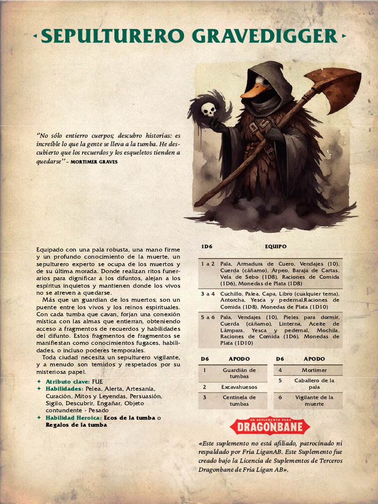 SEPULTURERO - Profesion Dragonbane | PDF