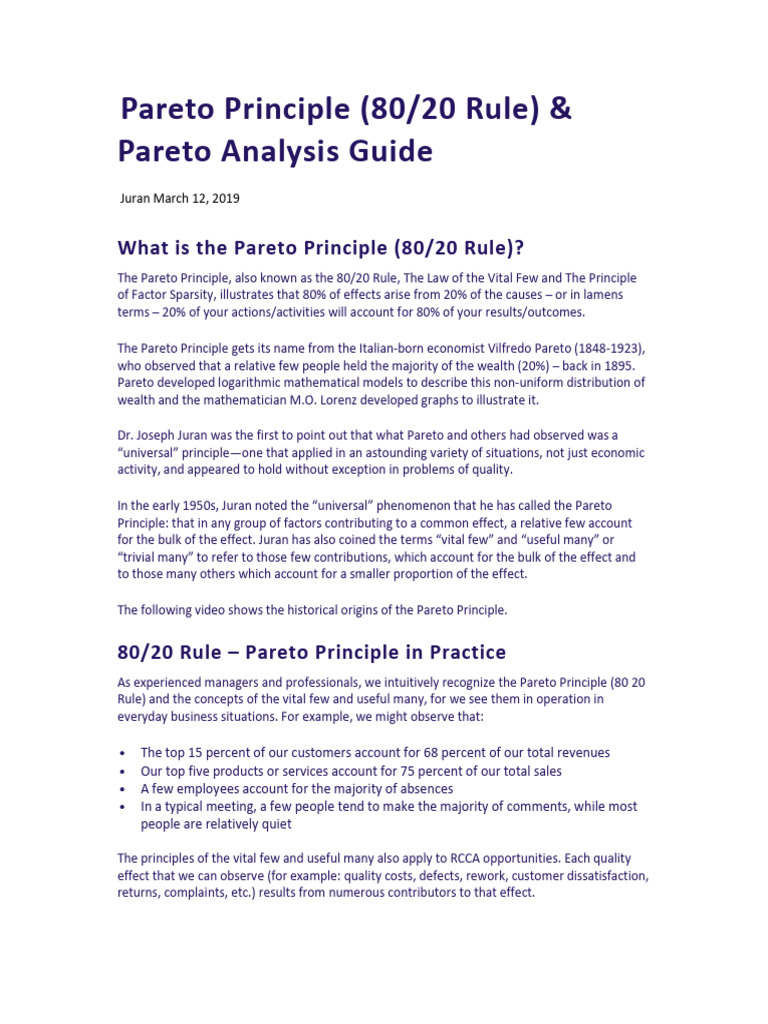 Pareto Principle (80-20) Rule - How To Construct A Pareto Diagram | PDF